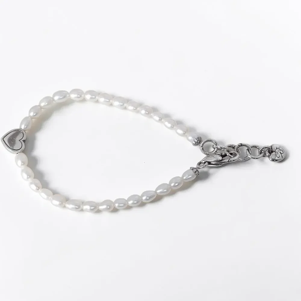 Brighton Meridian Zenith Heart Pearl Bracelet Silver Plated 7-8" Adjustable - Picture 5 of 6
